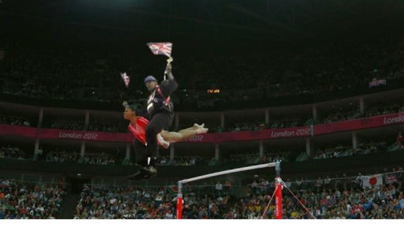 Riding on an Olympic gymnast.
