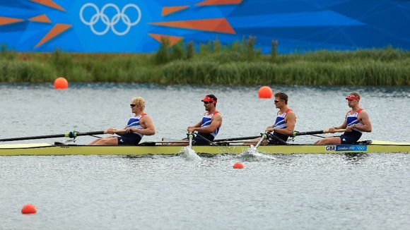 Andrew Triggs Hodge (left) with the rest of the men's four.