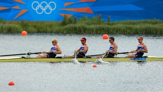 Andrew Triggs Hodge (left) with the rest of the men's four.