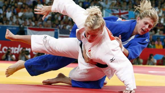 Gemma Gibbons fights Kayla Harrison during the women's 78kg final judo match