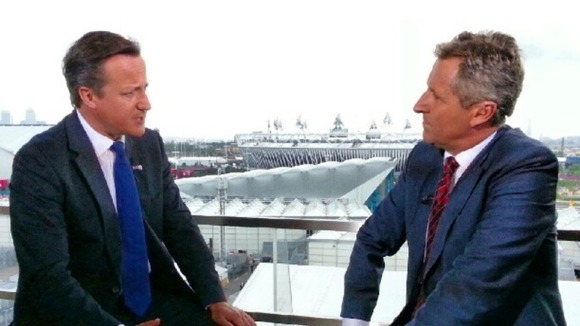 ITV News' Mark Austin interviews David Cameron at the Olympic Park