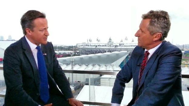 ITV News' Mark Austin interviews David Cameron at the Olympic Park