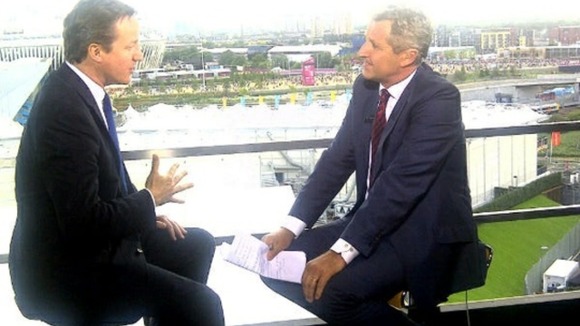 ITV News' Mark Austin interviews David Cameron at the Olympic Park