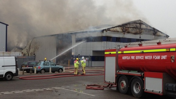 Norfolk firefighters dealing with a blaze on the Rackheath Industrial Estate