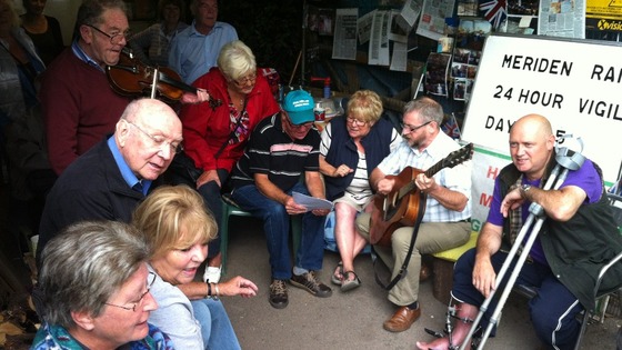 David McGrath leads the protest songs at Meriden on day 825