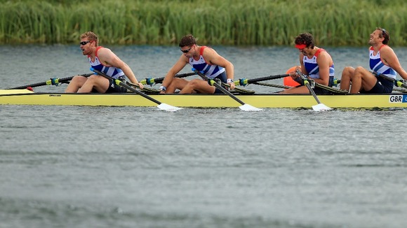 No medals for the Great Britain Quad sculls team. Hexham Rower Matt Wells is pictured on the far left.