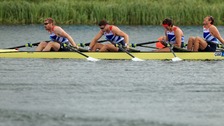 No medals for the Great Britain Quad sculls team. Hexham Rower Matt Wells is pictured on the far left.