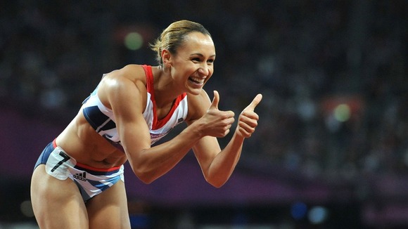 Great Britain's Jessica Ennis celebrates after the Women's Heptathlon 200m
