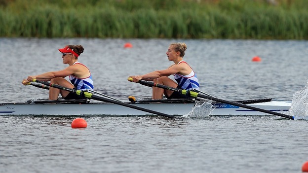 Sophie Hosking (left) and Katherine Copeland in action during their semi final