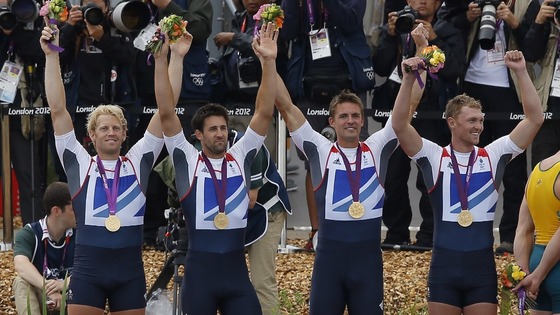 Gold medallists of Britain Alex Gregory, Tom James, Pete Reed and Andrew Triggs Hodge 