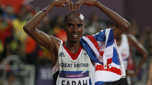 Mo Farah celebrates.