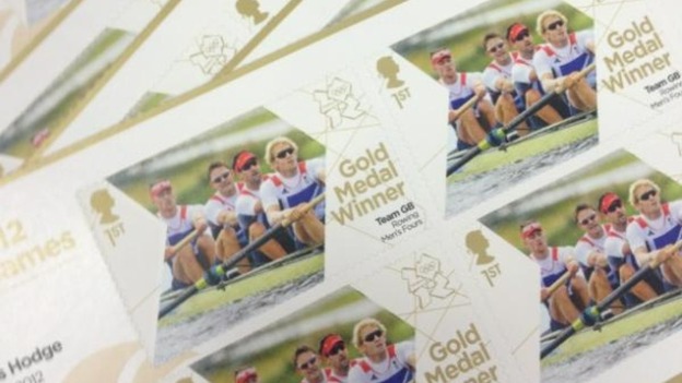Andrew Triggs Hodge, Tom James, Pete Reed and Alex Gregory in stamp form