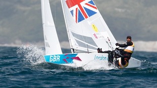 ain Percy and Andrew Simpson of Great Britain sail during the Star Men's Keelboat race