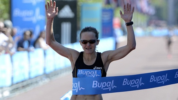 Great Britain's Mara Yamauchi wins the Bupa London 10,000 in London.