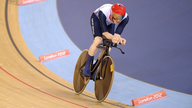 Ed Clancy rides in the 4000m individual pursuit at the Velodrome in the Olympic Park.
