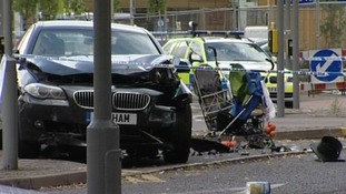 Scene of the crash at the junction of Narborough Road and Braunstone Gate in Leicester