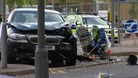 Scene of the crash at the junction of Narborough Road and Braunstone Gate in Leicester