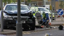 Scene of the crash at the junction of Narborough Road and Braunstone Gate in Leicester