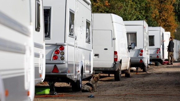 Caravans parked on the approach to Dale Farm