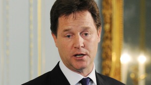 Nick Clegg making the announcement at a news conference in London
