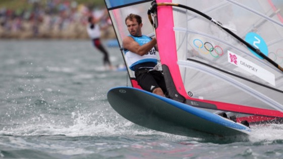 Nick Dempsey wind surfing in Weymouth