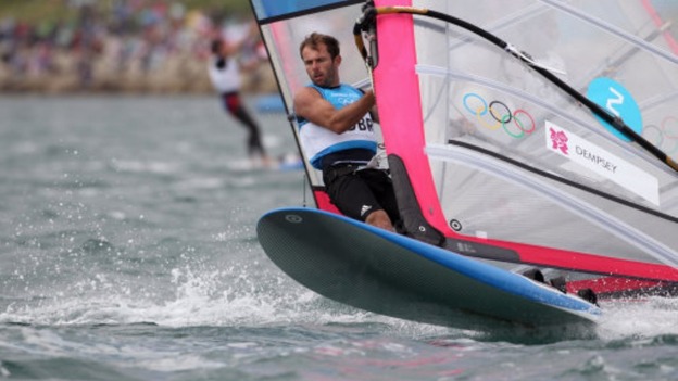Nick Dempsey wind surfing in Weymouth