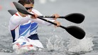 Great Britain's Abigail Edmonds and Louisa Sawyers paddle in a women's kayak double 500m heat
