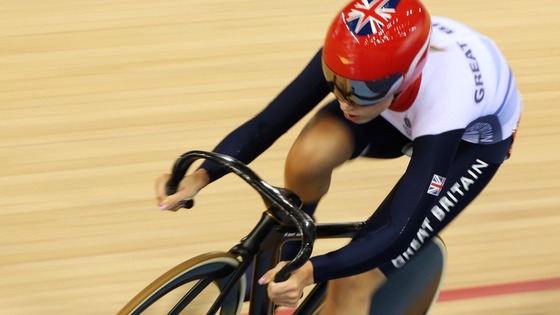 aura Trott rides in the track cycling women's omnium 10km scratch race at the Velodrome