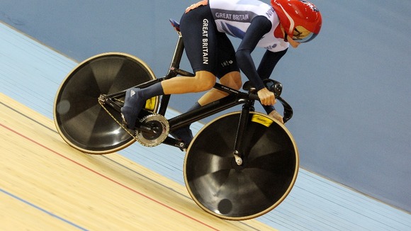Victoria Pendleton rides in sprint qualifying round at the at the Velodrome in the Olympic Park