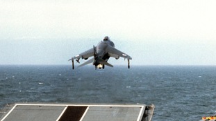 Harrier taking off ship