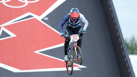 BMX racer Liam Phillips competes in the quarter-final.
