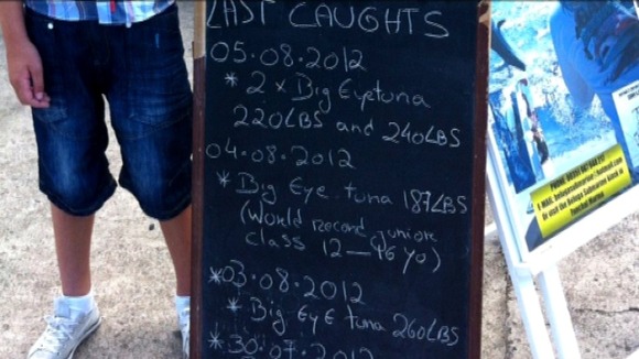 Weight of tuna fish chalked up in Madeira