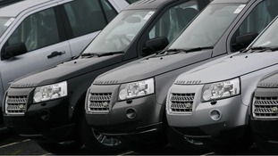 New Land Rover cars at the Land Rover and Jaguar Halewood plant in Merseyside.