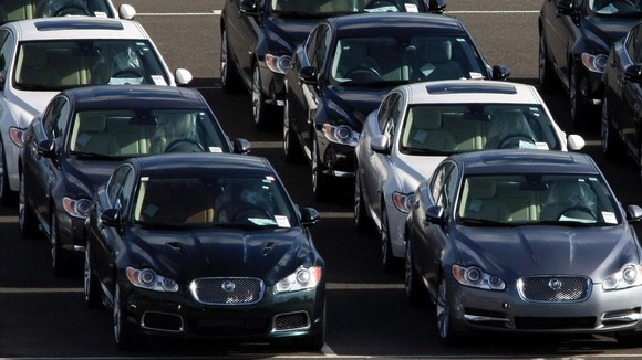 Jaguar cars awaiting delivery near the company's Castle Bromwich plant