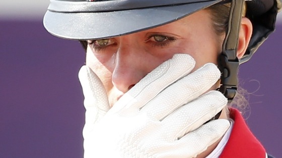  Gold medallist Charlotte Dujardin cries after winning the equestrian Dressage Individual Grand Prix Freestyle at Greenwich Park.