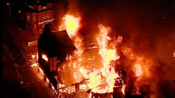 House of Reeves furniture store on fire