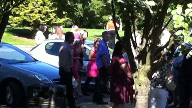 Mourners arrive at Charlotte Blackman's funeral at Bramcote Crematorium