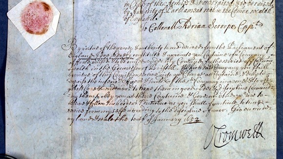 A letter signed by Oliver Cromwell