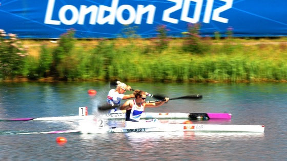 Jess Walker competing in the Women's Kayak Single (K1) 200m Semi Final yesterday.