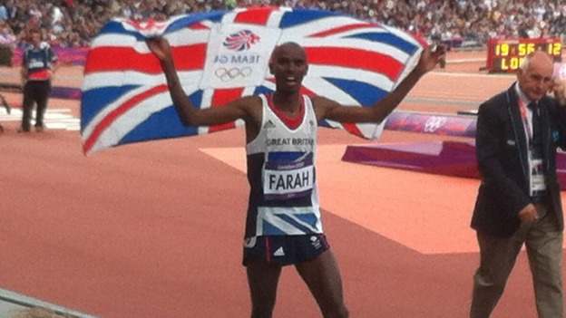 Mo Farah at the finish line.