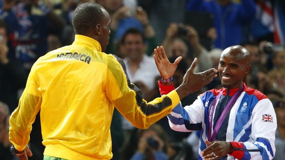 The gold medallists celebrate inside London's Olympic Stadium.
