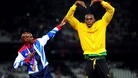 Mo Farah and Usain Bolt strike the now-famous "Mobot" on Saturday night.