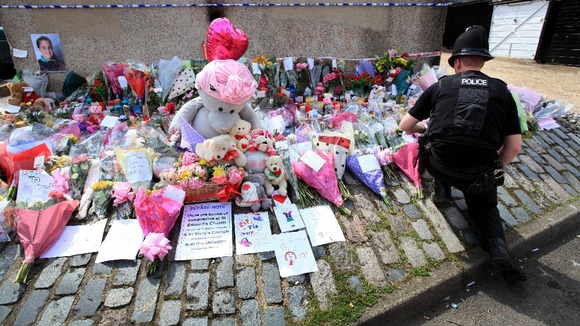 Floral tributes to Tia Sharp.