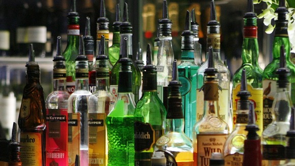 Bottles behind a bar