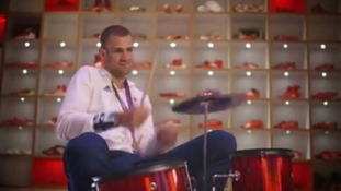 Robbie Grabarz plays the drums