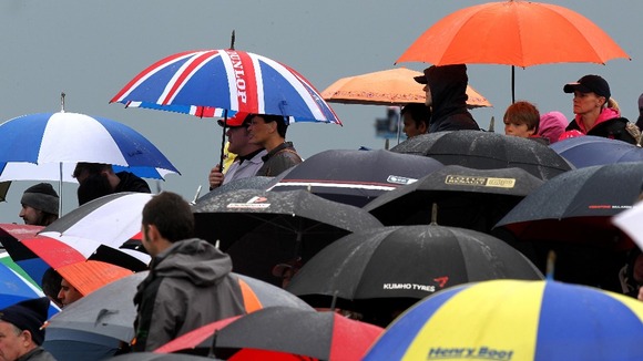 A sea of umbrellas at the British Grand Prix at Silverstone