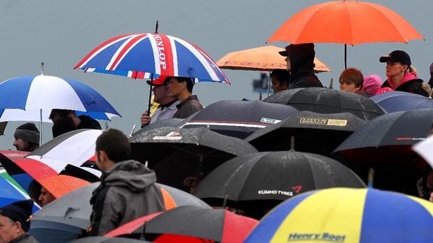 A sea of umbrellas at the British Grand Prix at Silverstone
