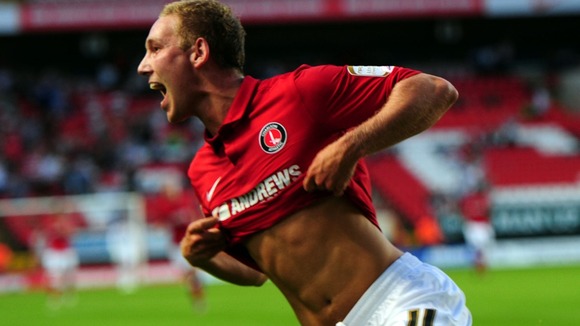 Charlton Athletic's Scott Wagstaff wheels away to celebrate scoring the opening goal against Leyton Orient.