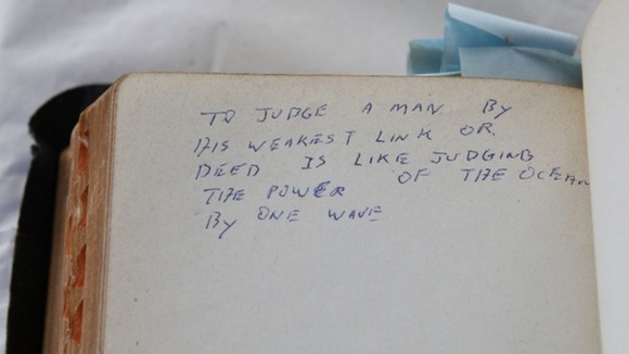 One of the handwritten messages in a sixteen hundred page bible that used to belong to Elvis Presley.
