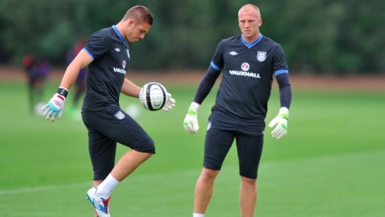 Jack Butland trains with John Ruddy